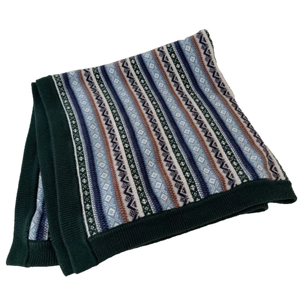 Gymboree Knit Baby Blanket Fair Isle Blue Green Stripes Designer Discontinued